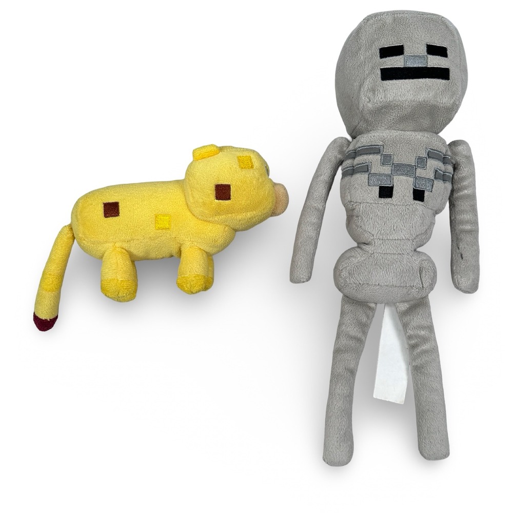 Mojang Minecraft Plush Lot Skeleton 14" Gray Ocelot 9" Yellow Jinx Spin Master